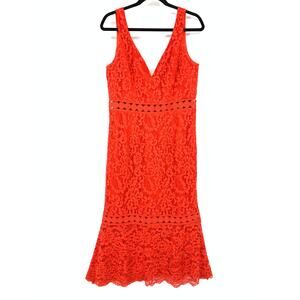 Bardot Sleeveless Lace Midi Dress Womens Size 10 Red Orange V-Neck